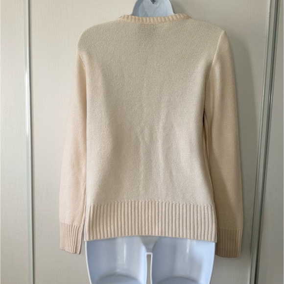Happy Sheep Women's Cream and Blue Fair Isle 100% Cashmere Crew Sweater- Small - Picture 3 of 10